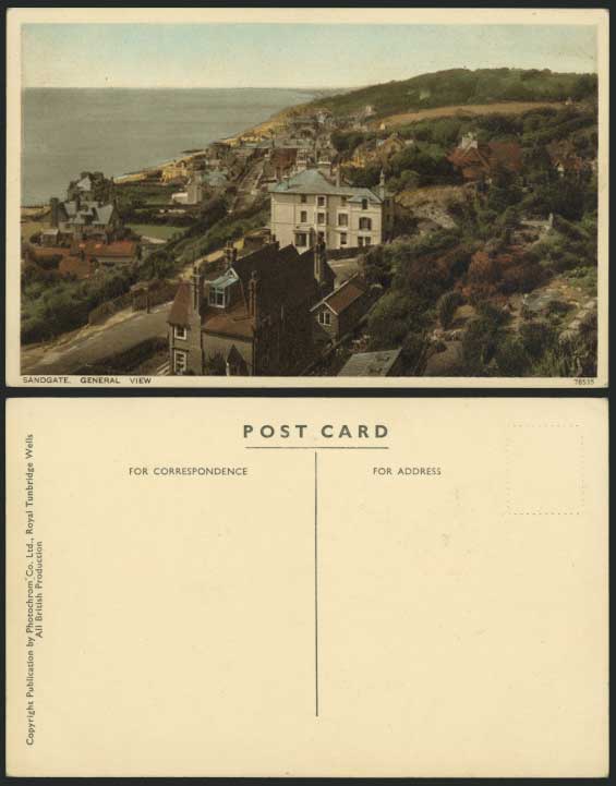 SANDGATE Kent Old Colour Postcard General View Panorama