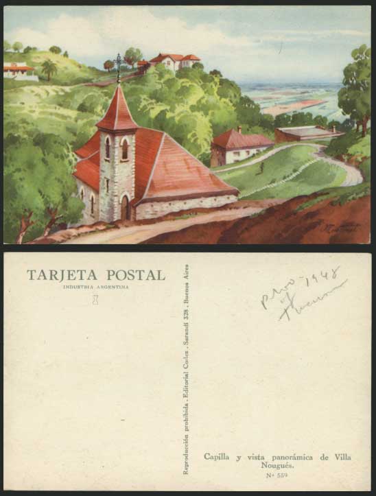 Argentina 1948 Old ART Postcard Capilla y Villa Nougues