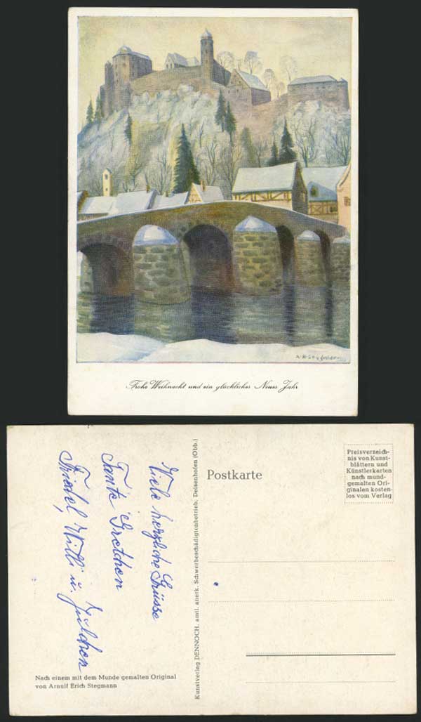 Bridge Castle by Erich Stegmann Old Postcard Christmas