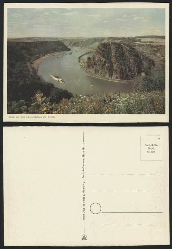 Blick auf den LORELEYFELSEN am Rhein River Old Postcard
