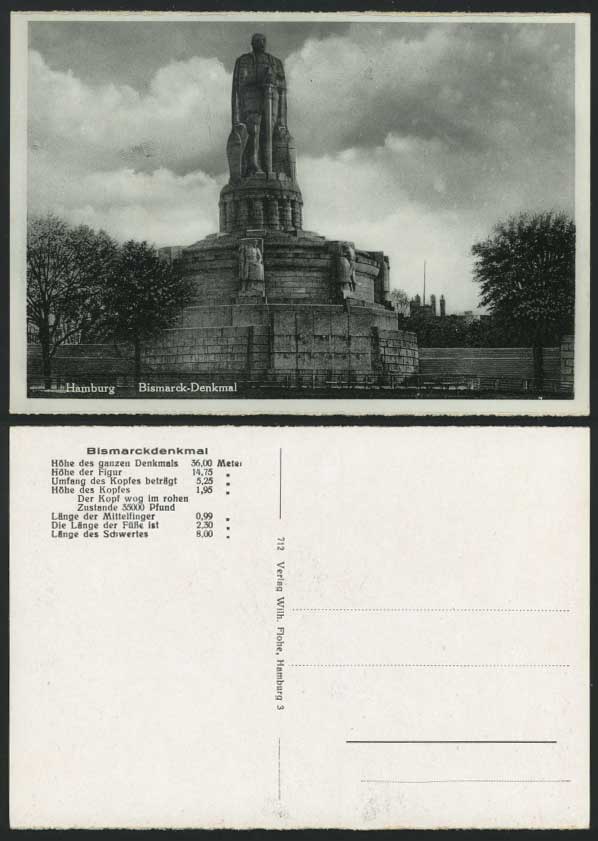 Germany Old Postcard HAMBURG Bismarck-Denkmal Memorial