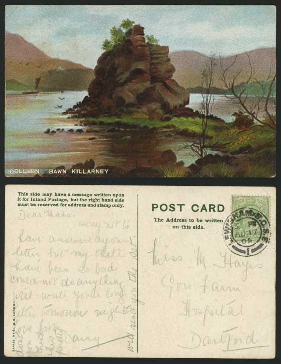 KILLARNEY 1906 Old Art Drawn Postcard COLLEEN BAWN ROCK