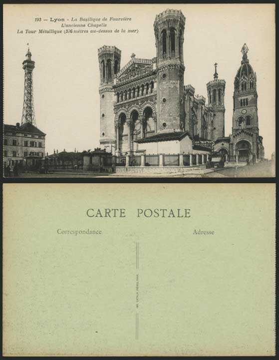 LYON Old Postcard Basilique Fourviere - Tour Metallique