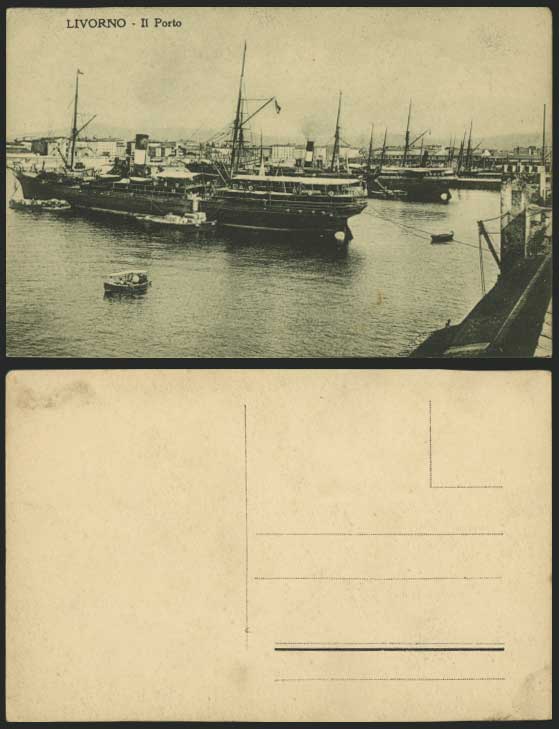 Italy Old Postcard LIVORNO II PORTO Harbour Steam Ships