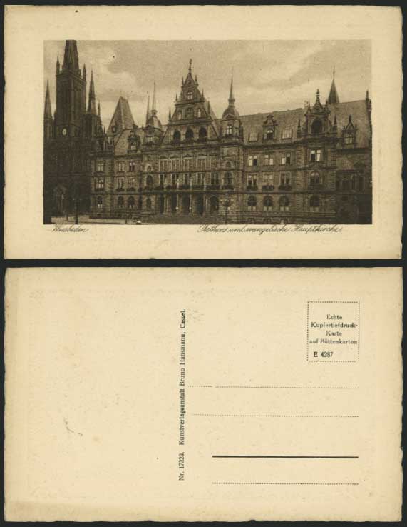 WIESBADEN Old Postcard RATHAUS Evangelische Hauptkirche