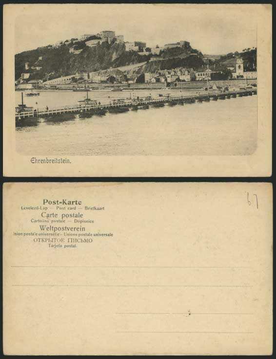 Ehrenbreitstein Germany Old U.B. Postcard Pier Panorama