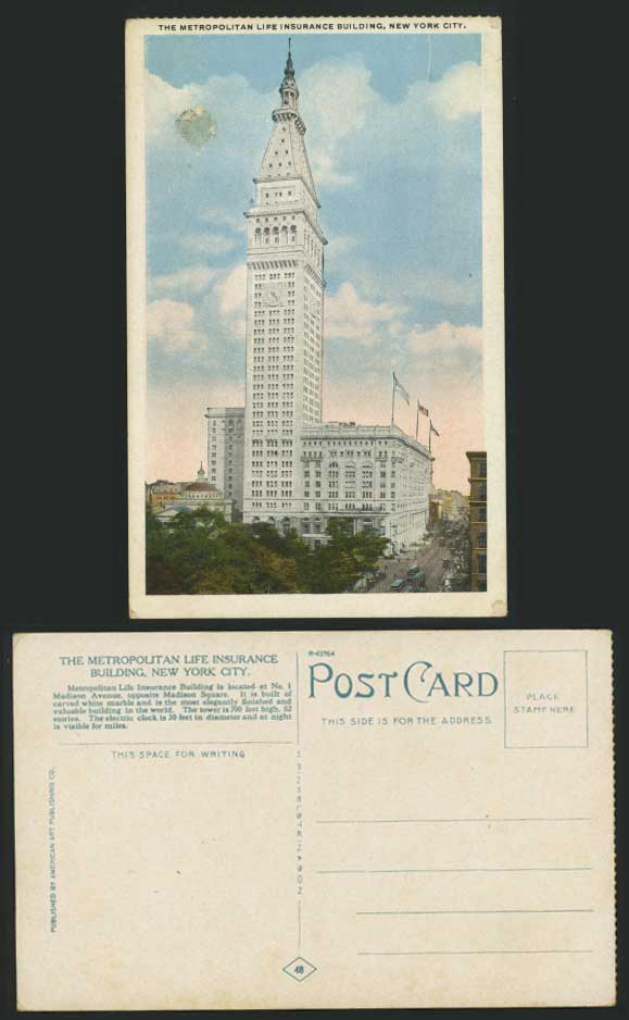 US NY Old Postcard Metropolitan Life Insurance Building