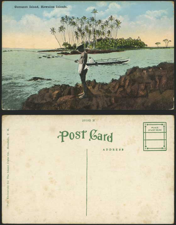 USA Hawaii Old Postcard COCOANUT ISLAND Fishing Angling