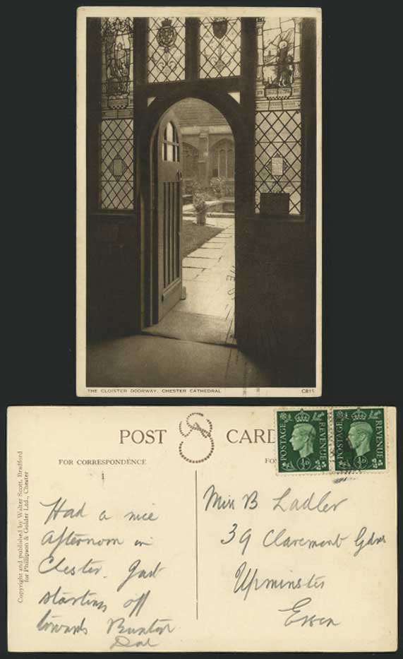 CHESTER CATHEDRAL Cloister Doorway Windows Old Postcard