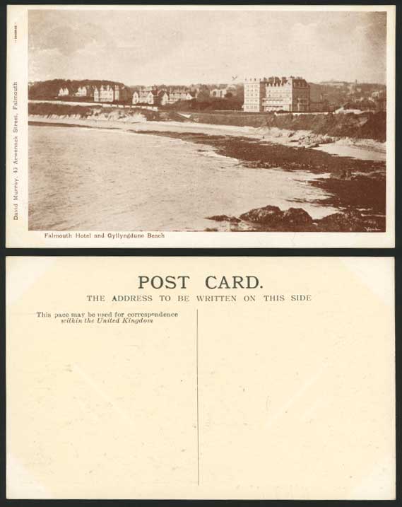 Falmouth Hotel, Gyllyngdune Beach Cornwall Old Postcard