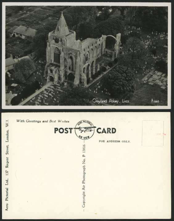 CROYLAND ABBEY Ruins Lincs, Aerial View Old RP Postcard