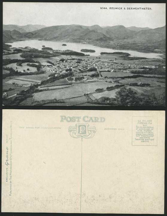 Keswick & Derwentwater Panorama Lake Dist. Old Postcard