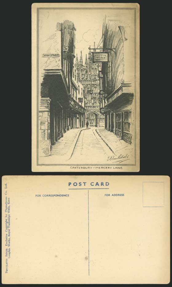 MERCERY LANE High Street Canterbury Old Postcard Sketch