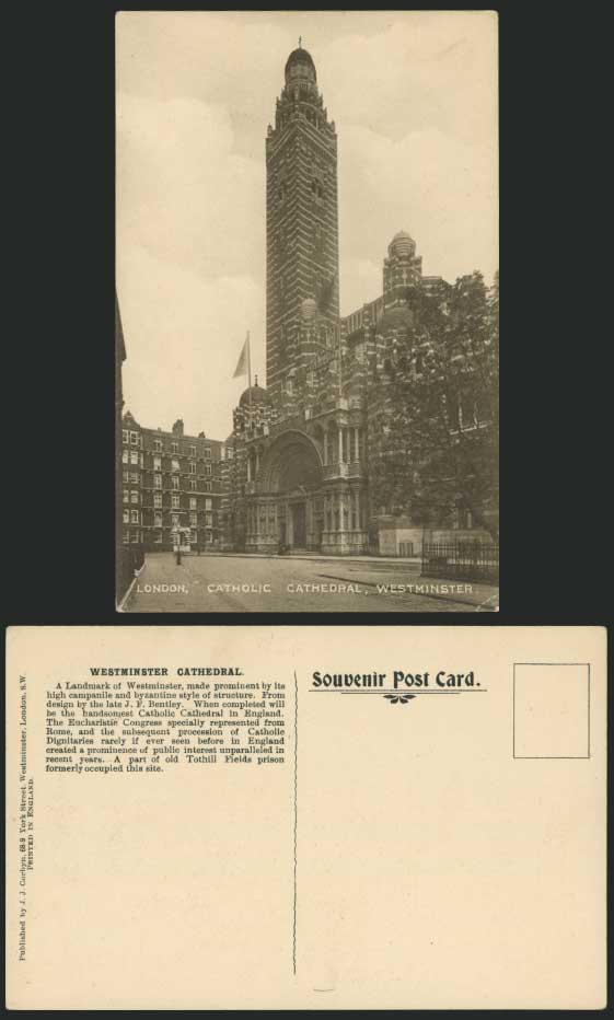 London Old Postcard WESTMINSTER CATHOLIC CATHEDRAL Flag
