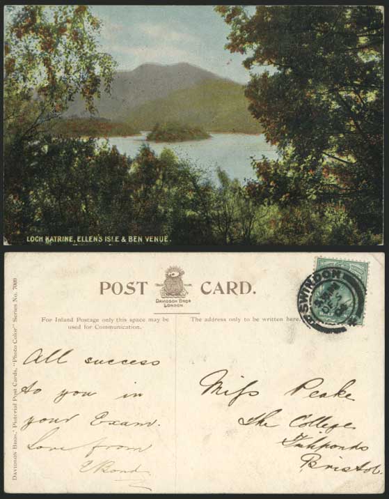 LOCH KATRINE Ellen's Isle & BEN VENUE 1904 Old Postcard