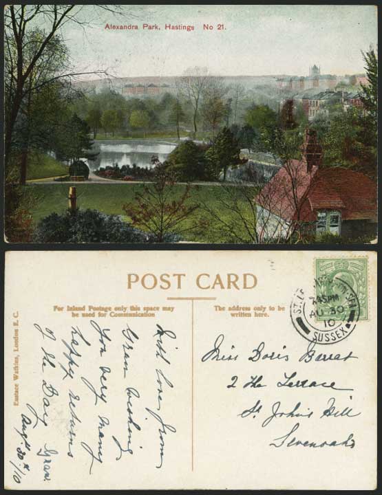 Hastings ALEXANDRA PARK Sussex 1910 Old Colour Postcard