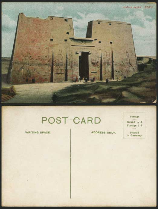 Egypt Old Colour Postcard EDFOU EDFU Temple Gates Wall Carving
