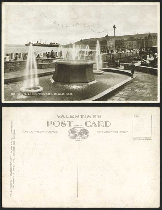 Isle of Man Old Postcard Fountain Loch Promenade Ships