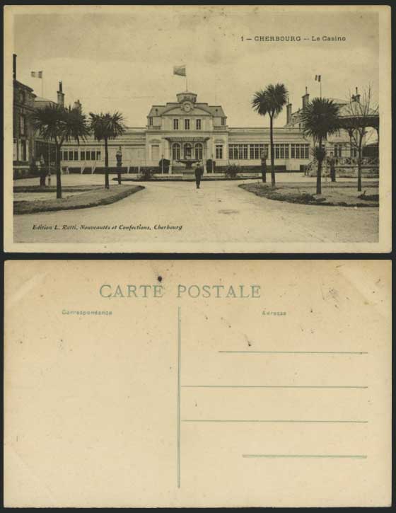 France Old Postcard CHERBOURG LE CASINO Fountain & Boy