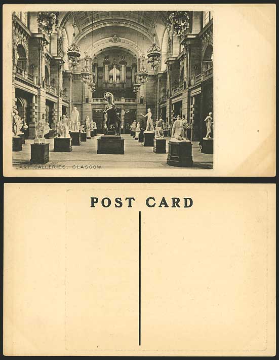 Glasgow Scotland Old Postcard Art Gallery Galleries, Interior PIPE ORGANS Organ