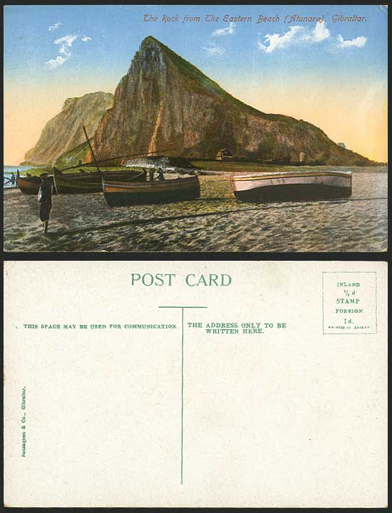 Gibraltar Old Colour Postcard Boats ROCK EASTERN BEACH Atunara