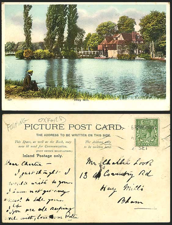 IFFLEY MILL, Bridge Old Postcard Angler Angling FISHING