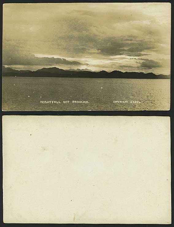 Nightfall off PANAMA - Panorama Old Real Photo Postcard