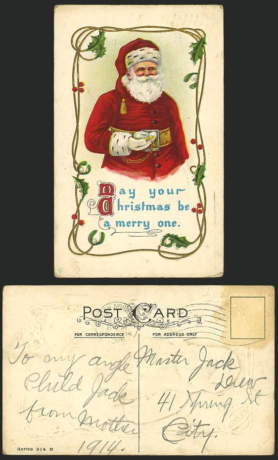 SANTA CLAUS Father Christmas Pocket Watch 1914 Postcard