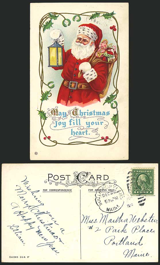 SANTA CLAUS Father Christmas with Lantern 1905 Postcard