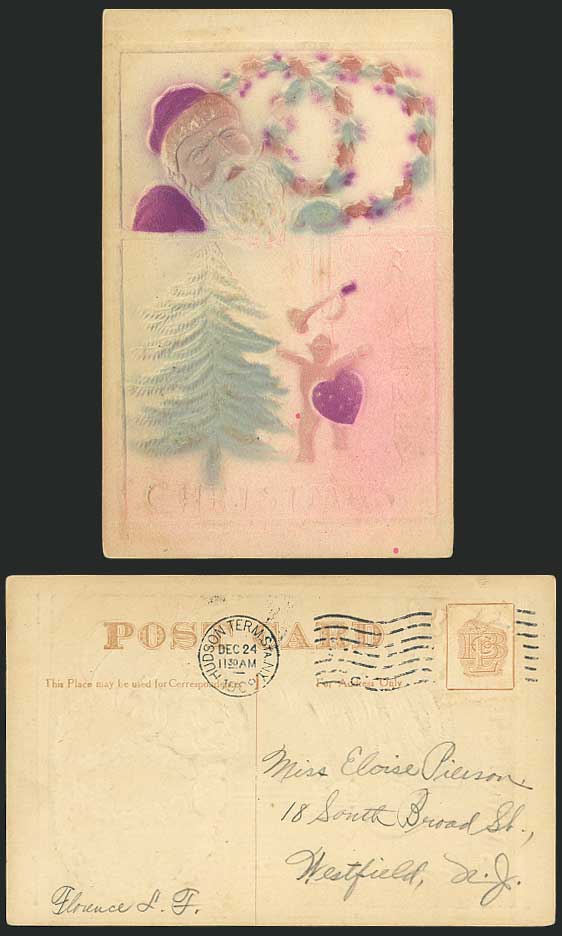 SANTA CLAUS Father Christmas Tree & Heart 1908 Postcard