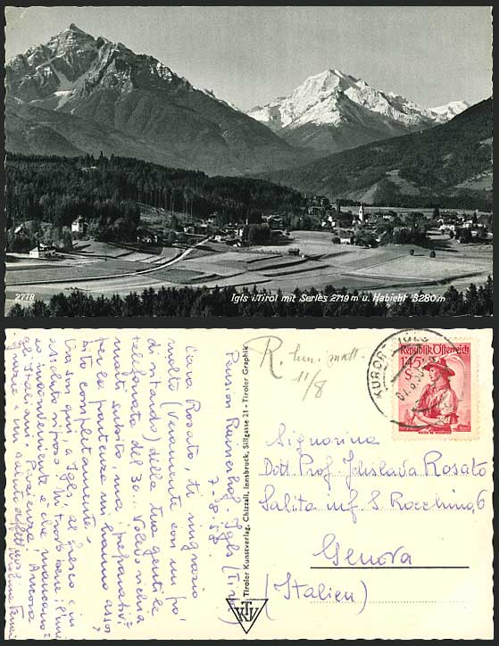Austria 1958 Old Postcard Igls i. Tirol Serles Habicht