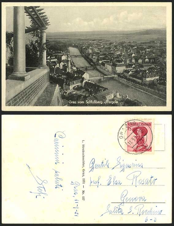 Austria 1951 Old Postcard GRAZ vom Schlossberg, Pergola
