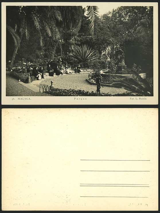 Spain Old Postcard MALAGA Parque Park & Fountain Statue