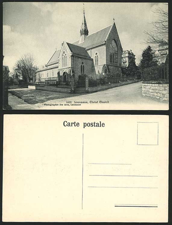 Switzerland Swiss Old Postcard Lausanne CHRIST CHURCH, Street Scene No.  3461
