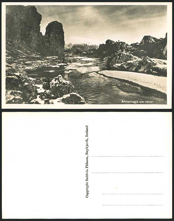 Iceland Old RP Postcard Almannagja um Vetur River Scene