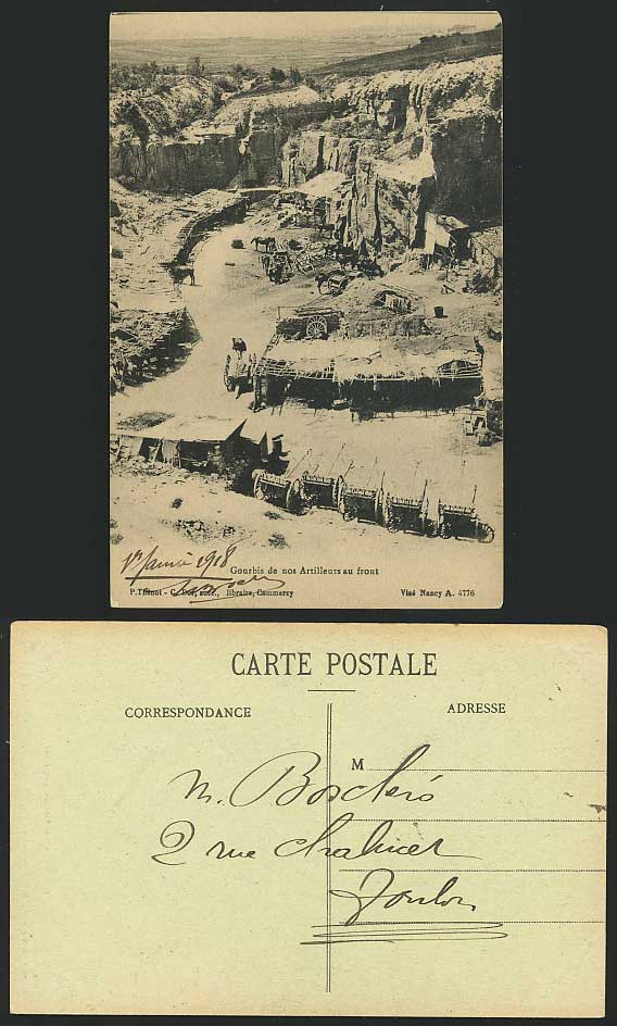 WW1 Gourbis de n. Artilleurs au Front 1918 Old Postcard