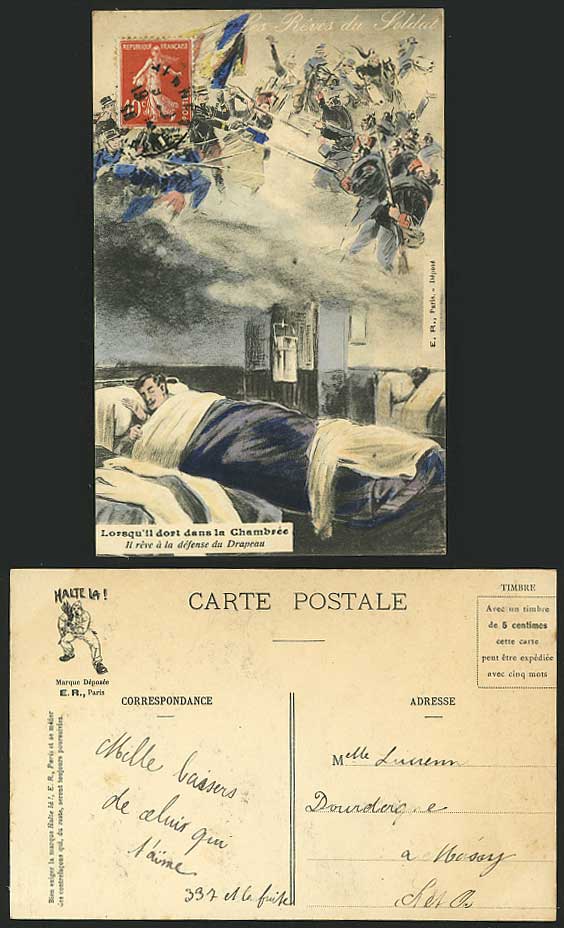 Military 1911 Old Postcard Les Reves du Soldat Soldiers