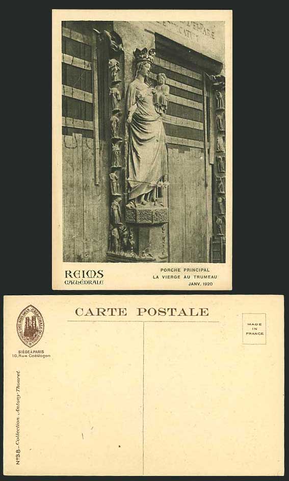 REIMS Old Postcard RHEIMS CATHEDRAL Vierge Trumeau 1920