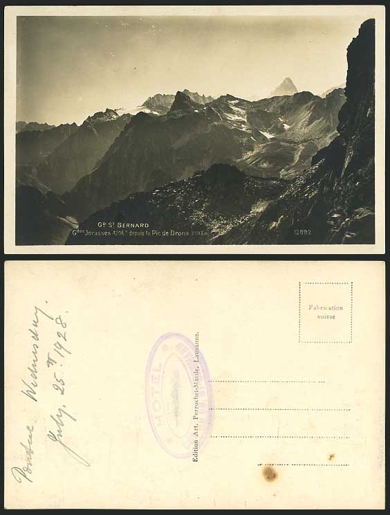 Gd. St. Bernard Gdes Jorases Pic de Drona 1928 Postcard