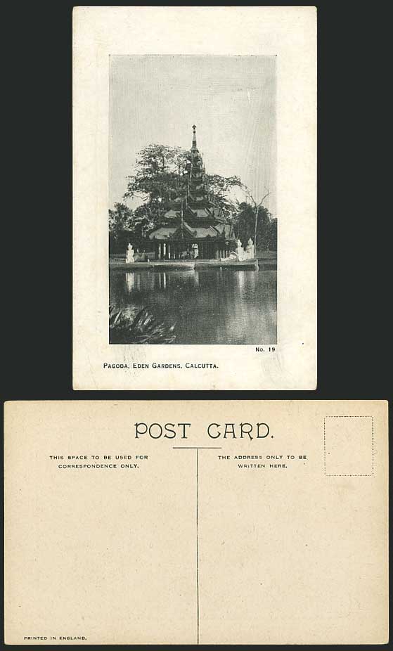 India Old Postcard PAGODA & Lake Eden Gardens Calcutta