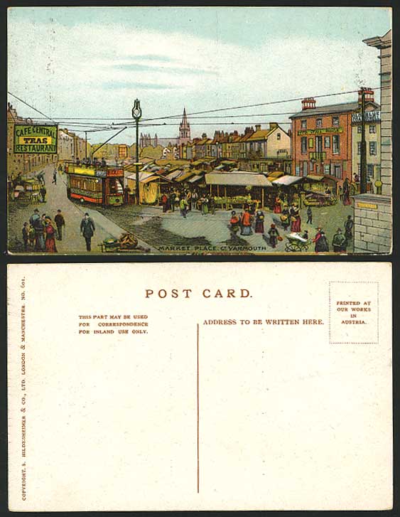 Great Yarmouth MARKET PLACE, Street & TRAM Old Postcard