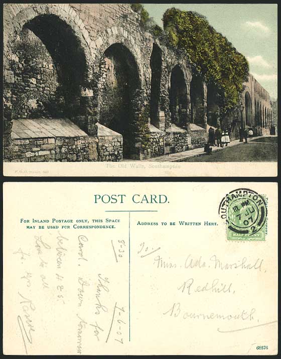 Southampton 1907 Old Postcard - THE OLD WALLS Hampshire