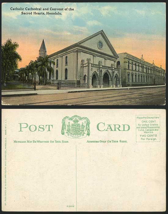 Hawaii Old Postcard HONOLULU Catholic Cathedral Convent