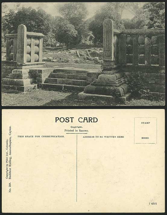 Ceylon Old Postcard Buddhist Railing Anuradhapura Ruins