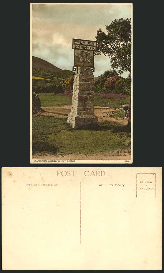Devon Old Postcard Widecombe-in-the-Moor - VILLAGE SIGN