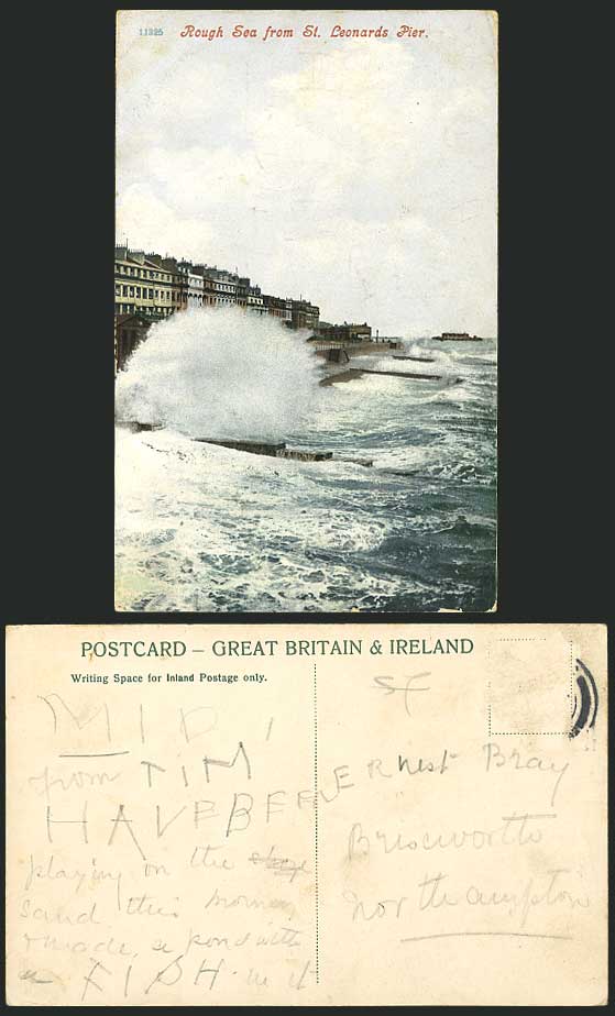 Sussex - ROUGH SEA from ST. LEONARDS PIER Old Postcard