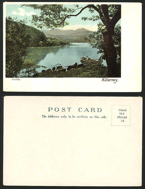 Ireland Old Colour UB Postcard LAKE Boat Innisfallen Island Killarney Co. Kerry
