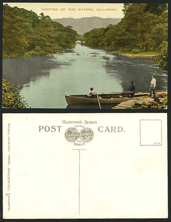 Ireland Old Postcard KILLARNEY Meeting of Waters & Boat