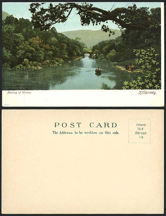 Ireland Old Postcard KILLARNEY Boat & Meeting of Waters