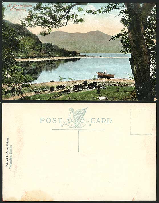 Killarney Old Postcard Lake, Boat at Innisfallen Island